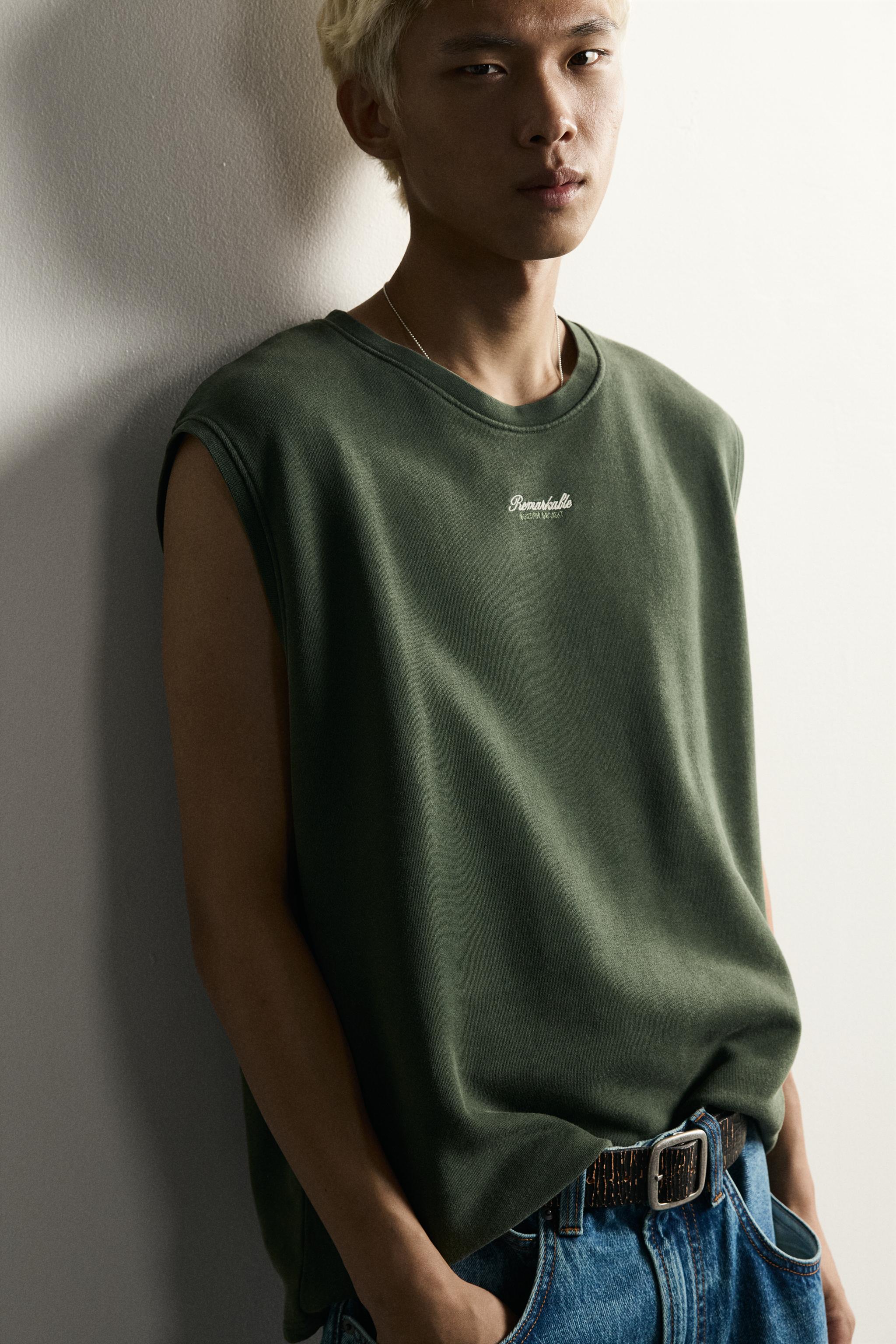 RELAXED FIT EMBROIDERED TEXT TANK SWEATSHIRT